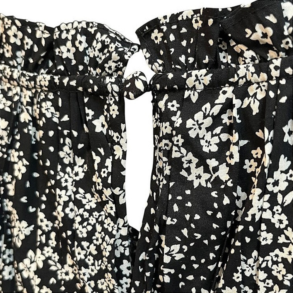 Madewell Smocked Crewneck Mini Dress in‎ Floral Black White Size 14 NWT NU575 - Picture 8 of 10